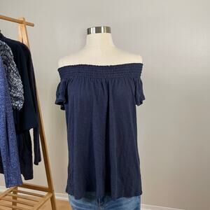 DREW • Navy Off The Shoulder Top Organic Bamboo Cotton